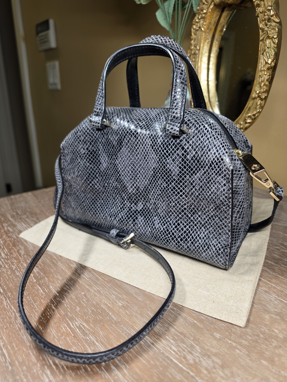 kate spade Gray Python-Embossed Leather Crossbody Satchel NWOT (Retail $398) - Picture 7 of 15
